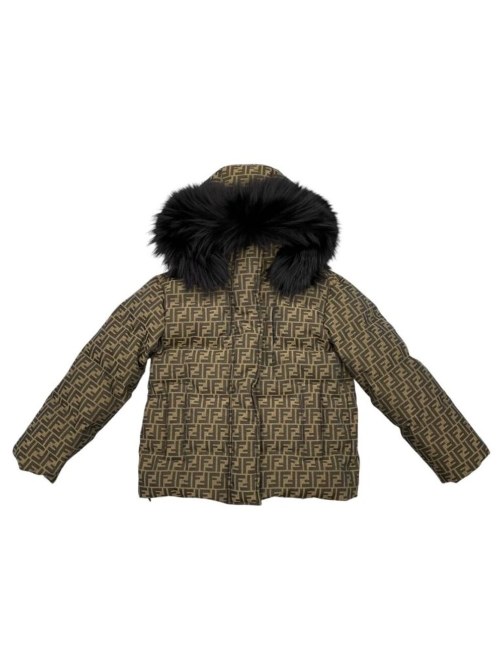 Fendi Down Jacket XS FF Logo Brown Black